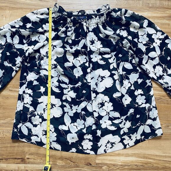 CHAPS 2X Women’s Navy White Floral Sheer Peasant Cottagecore Chic Beachy Blouse - Picture 14 of 15